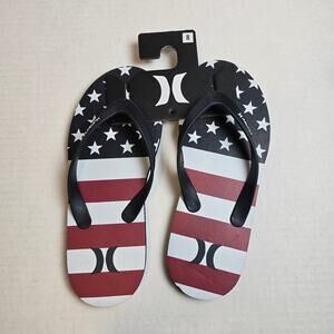 NWT Hurley American Flag Stars & Stripes Mens Size 8 Red White Blue Flip Flops